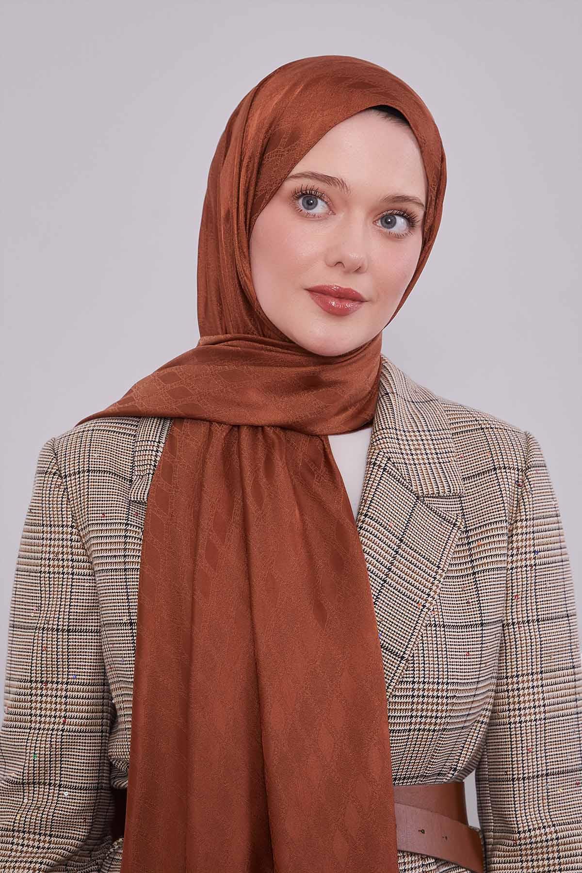 Fivescarf Kahve Örgü Desen Jakar Şal