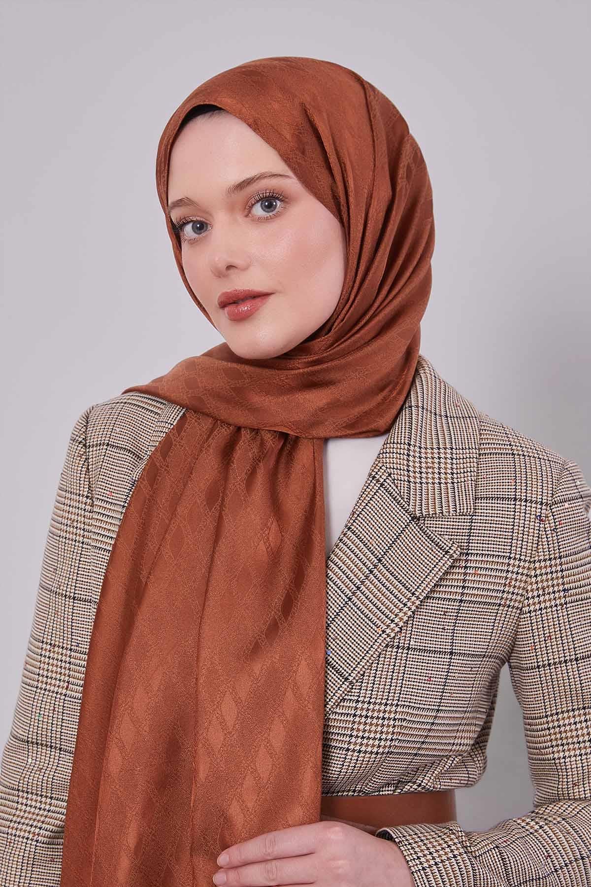 Fivescarf Kahve Örgü Desen Jakar Şal