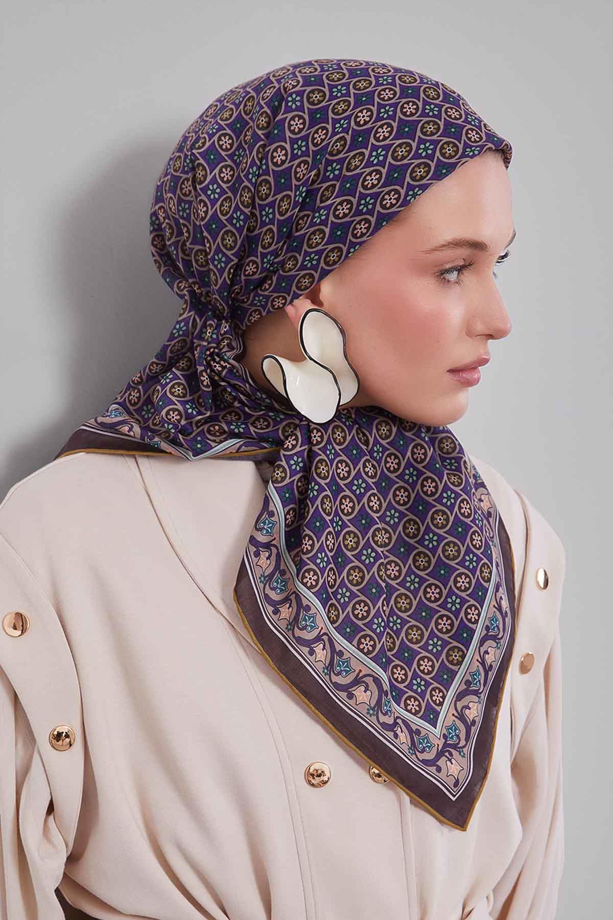 Fivescarf Kahve Papatya Desen Silk Coton Eşarp