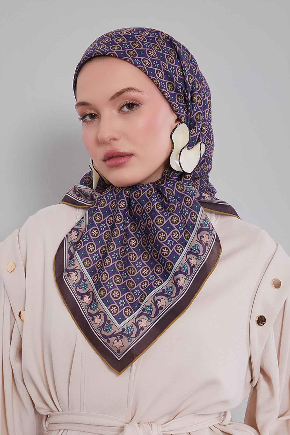 Fivescarf Kahve Papatya Desen Silk Coton Eşarp
