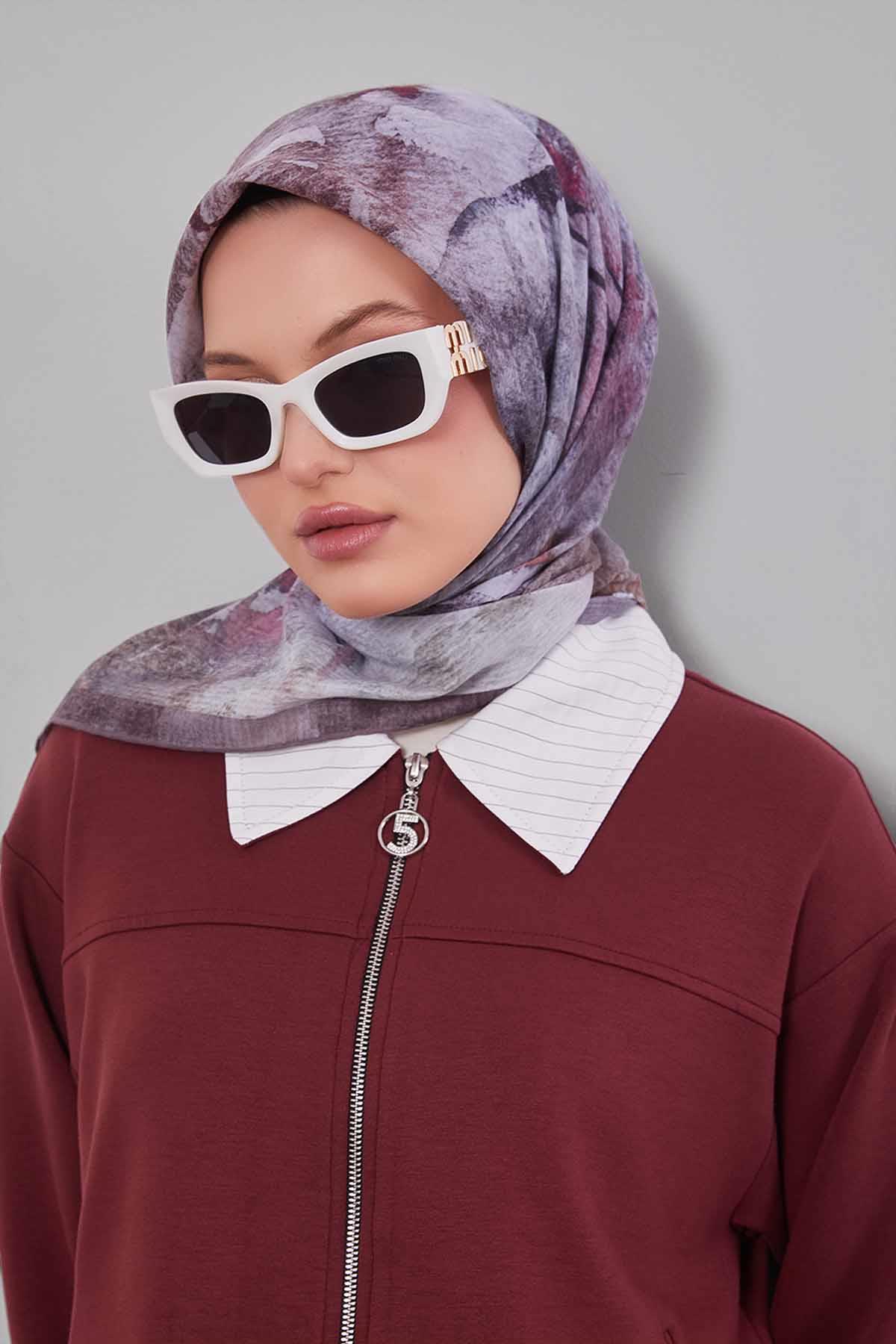 Fivescarf Kahve Soyut Desen Silk Coton Eşarp