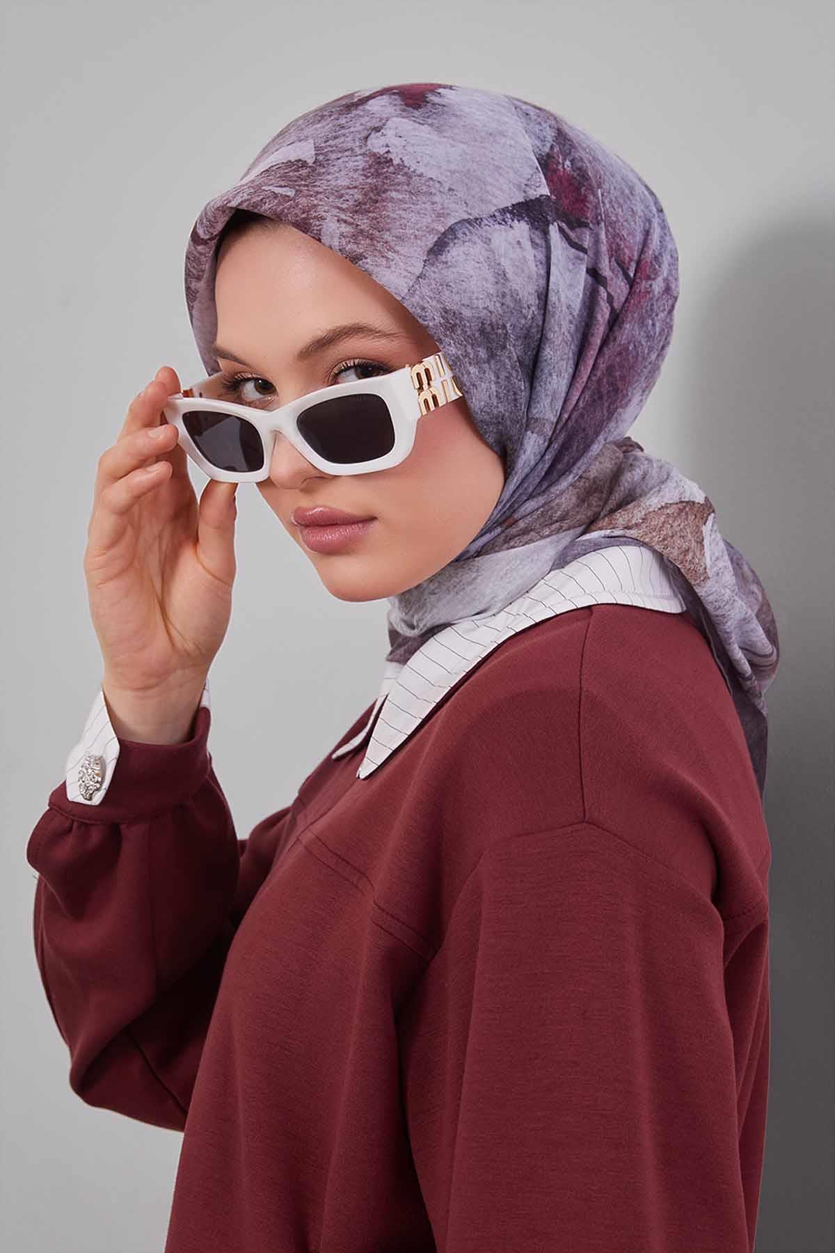 Fivescarf Kahve Soyut Desen Silk Coton Eşarp