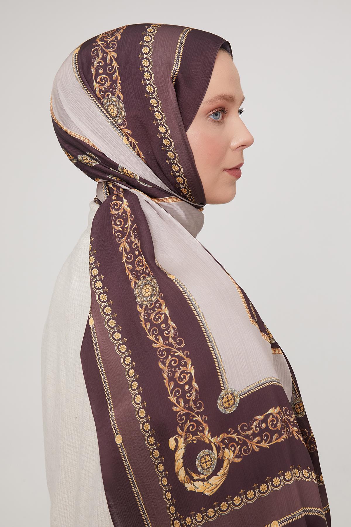 Fivescarf Kahve Varak İşlemeli Brand Şal