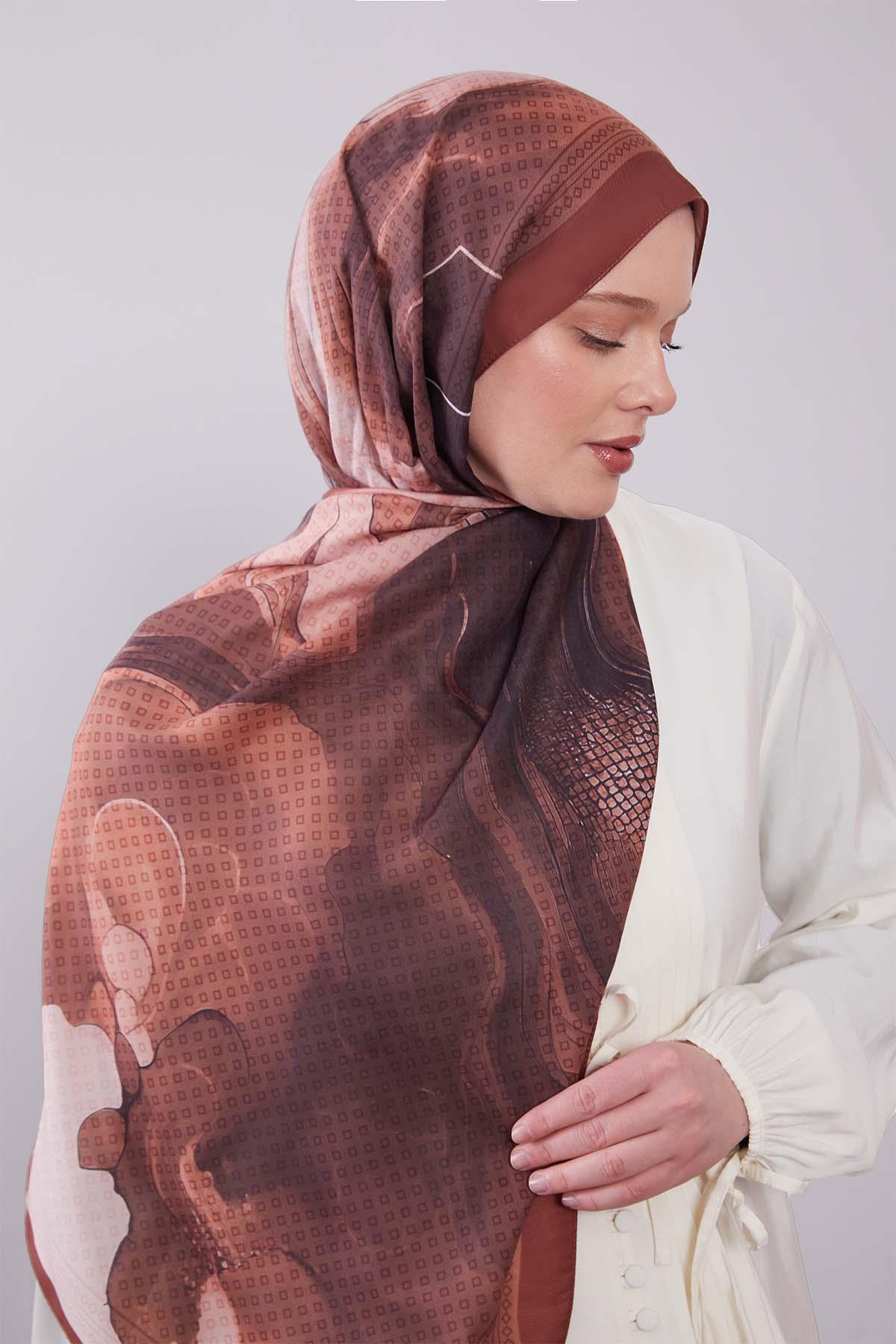 Fivescarf Kiremit Dalgalı Desenli Colver Şal