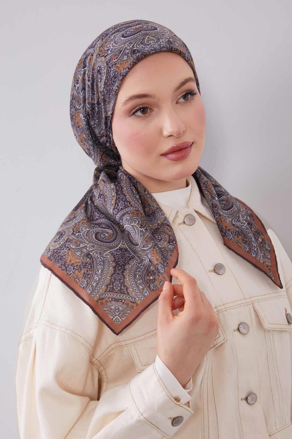 Fivescarf Kiremit Etnik Desen Silk Cotton Eşarp