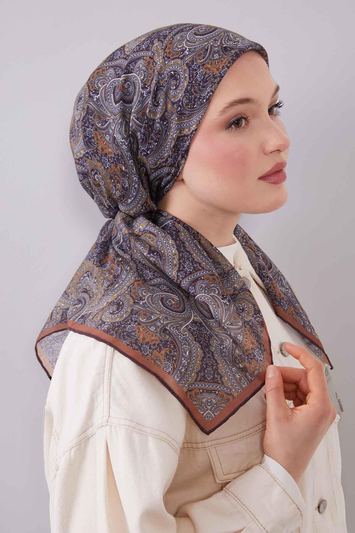Fivescarf Kiremit Etnik Desen Silk Cotton Eşarp