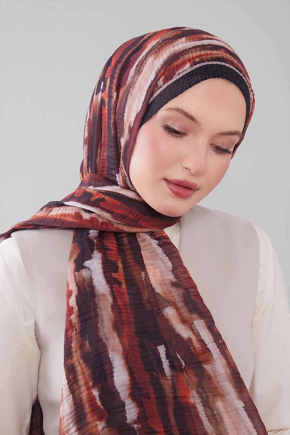 Fivescarf Kiremit Harmal Desen Müslin Cotton Şal