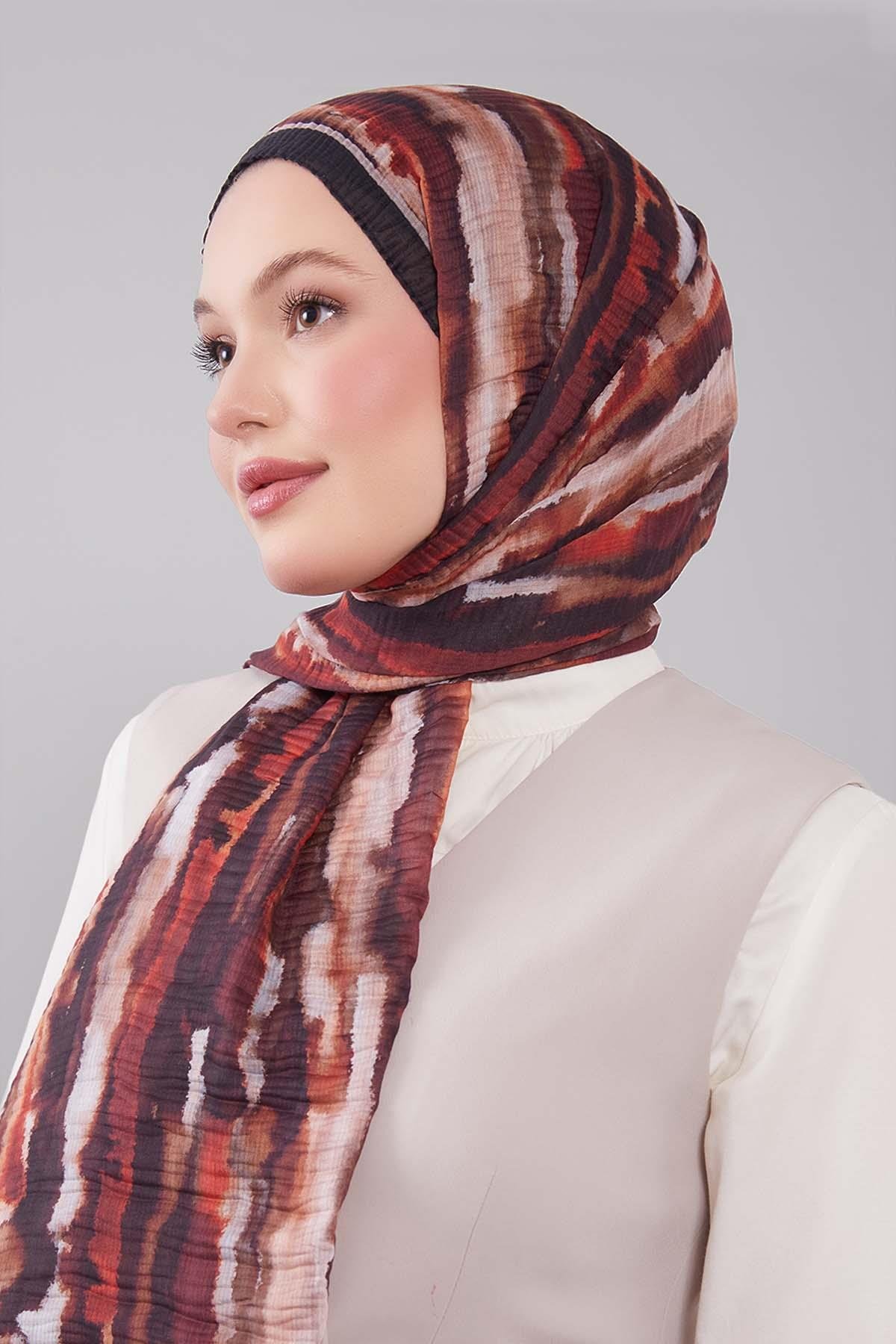 Fivescarf Kiremit Harmal Desen Müslin Cotton Şal