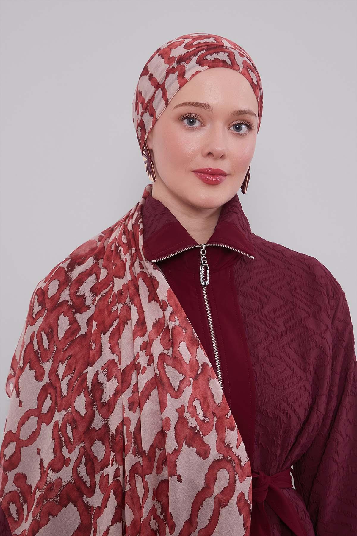 Fivescarf Kiremit Leopar Desen Vivian Şal