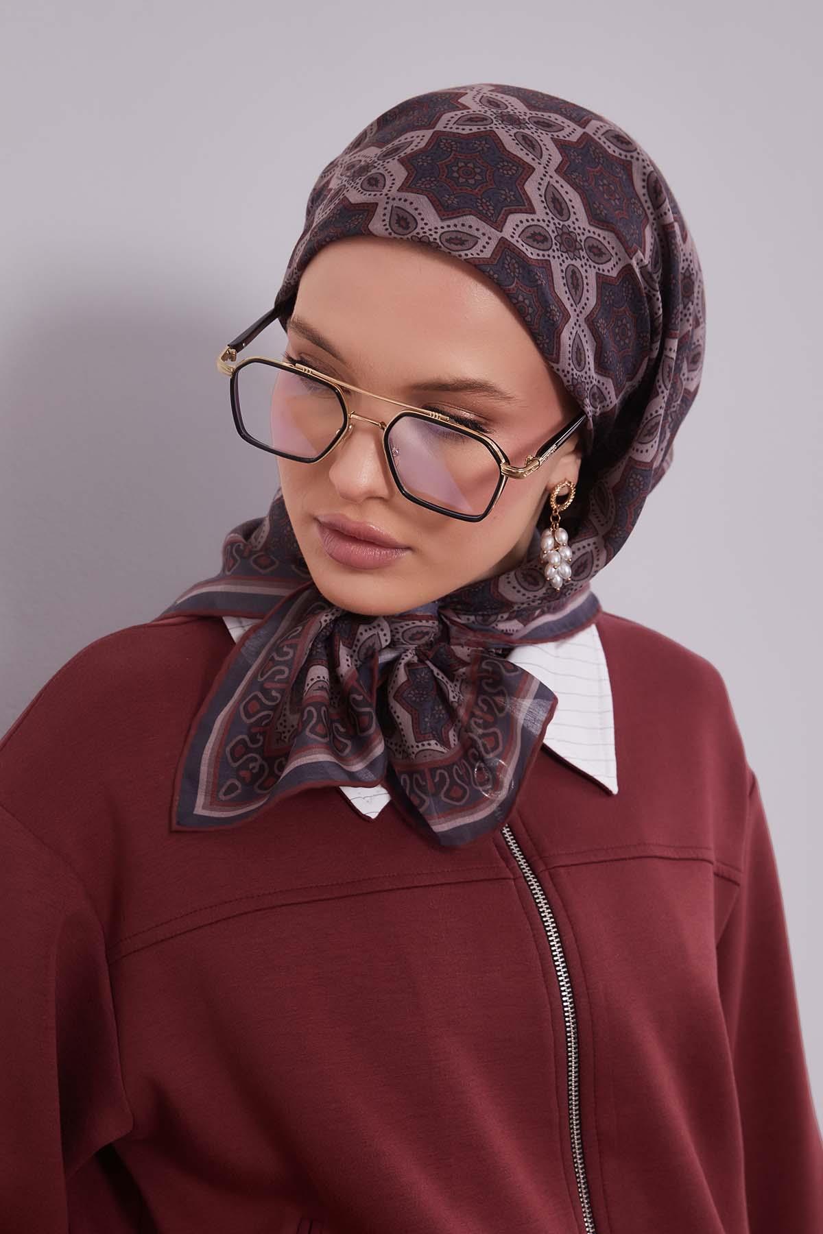 Fivescarf Kiremit Motif Desen Silk Coton Eşarp