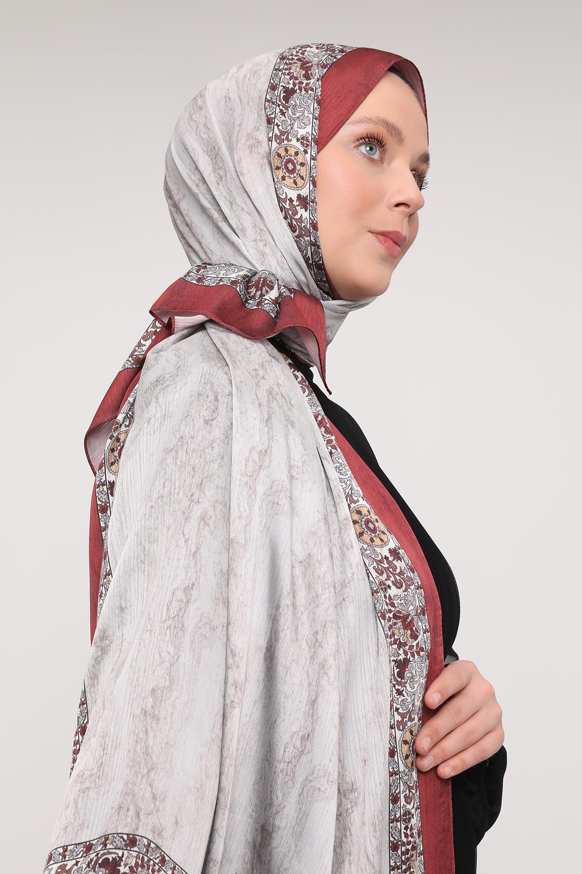 Fivescarf Kiremit Şeritli Etnik Desen Brand Şal