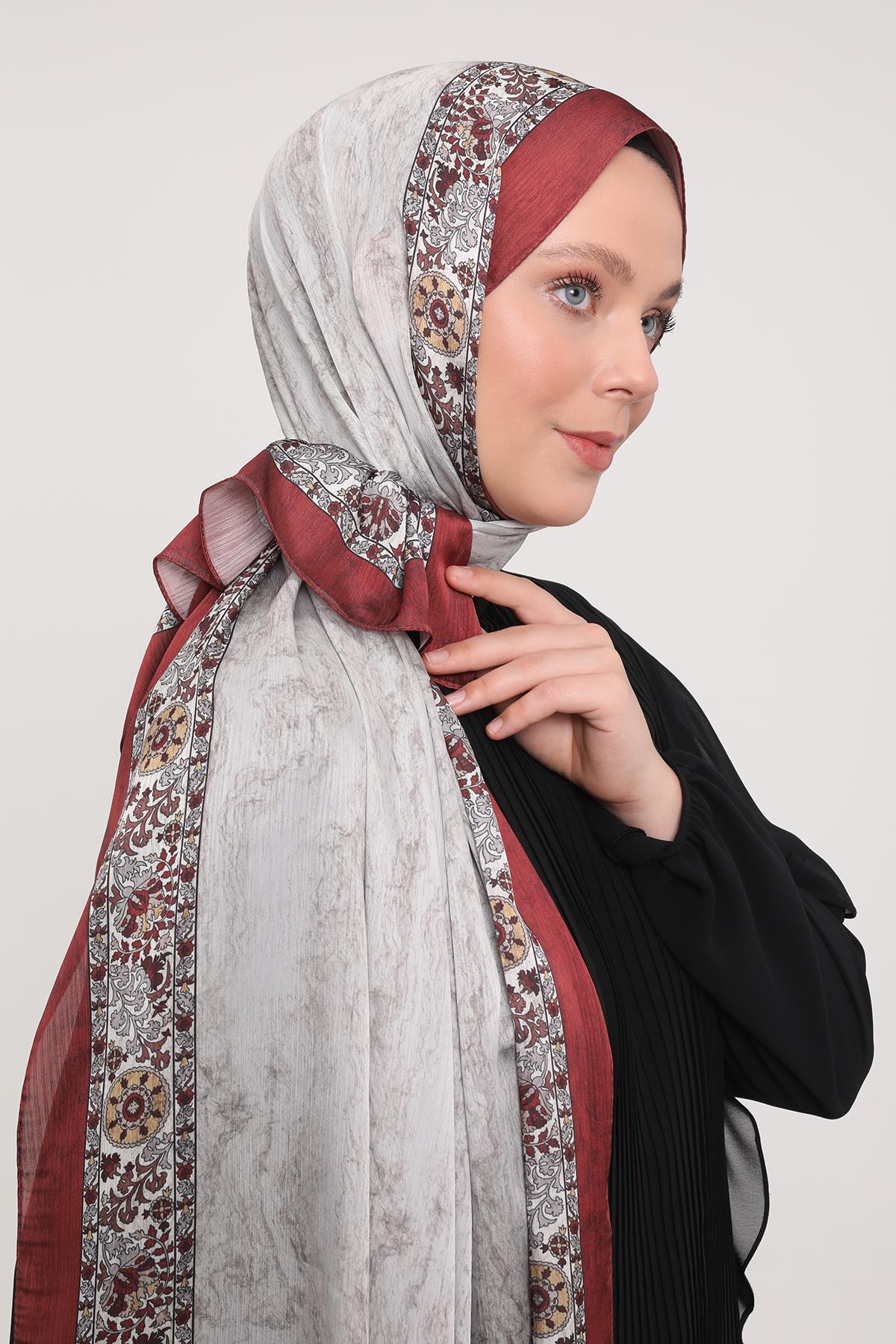 Fivescarf Kiremit Şeritli Etnik Desen Brand Şal