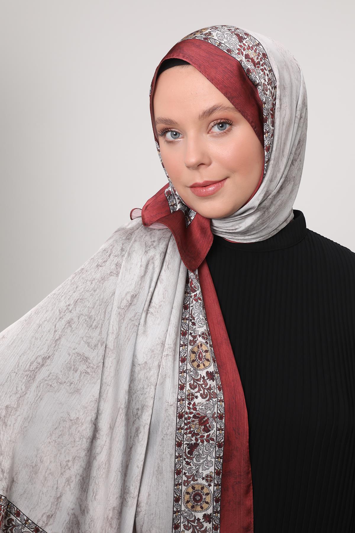 Fivescarf Kiremit Şeritli Etnik Desen Brand Şal