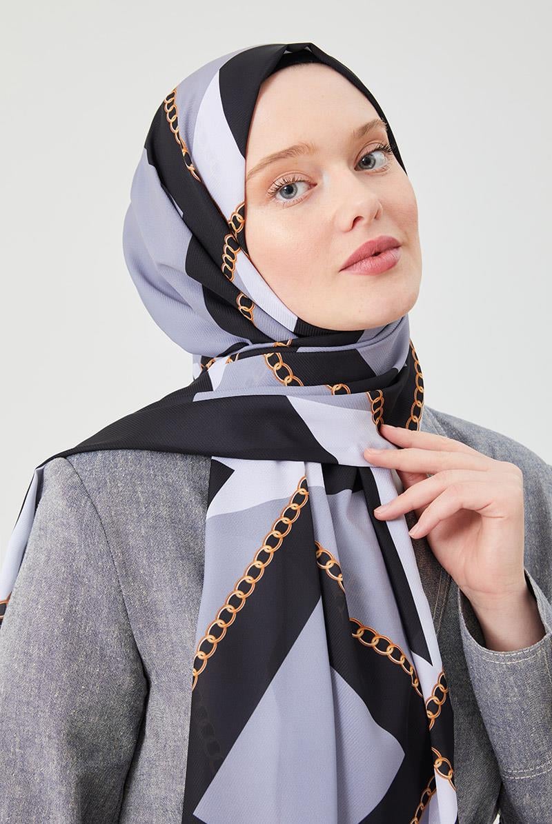 Fivescarf Kırık Beyaz Halka Desen Violet Medine İpeği Şal