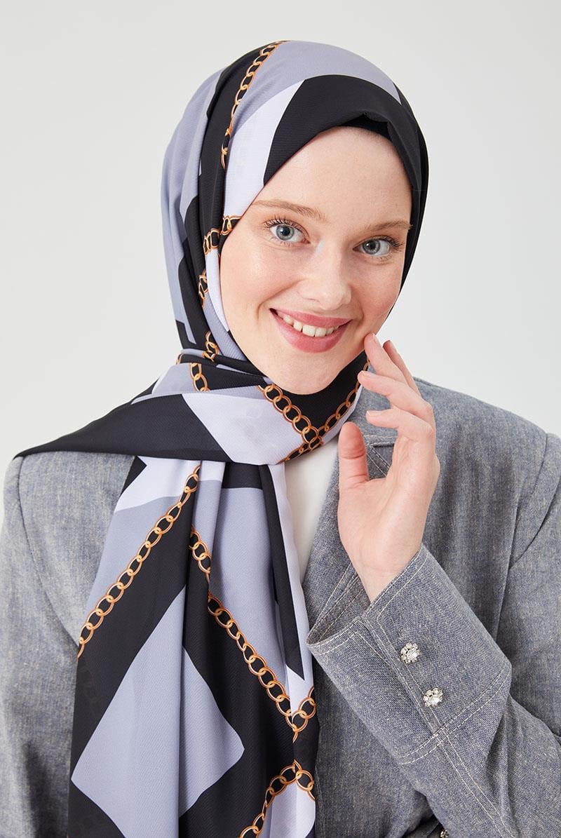 Fivescarf Kırık Beyaz Halka Desen Violet Medine İpeği Şal