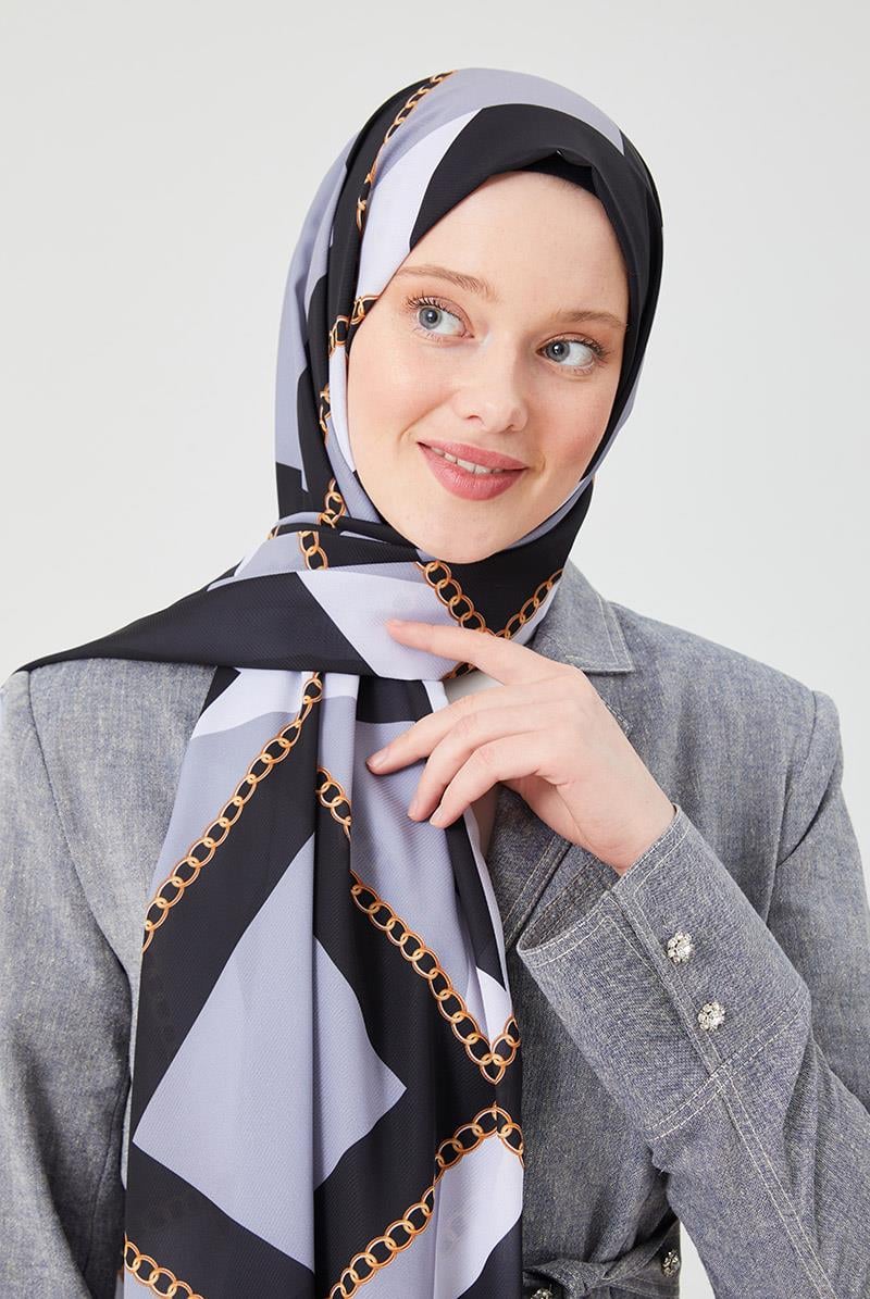 Fivescarf Kırık Beyaz Halka Desen Violet Medine İpeği Şal