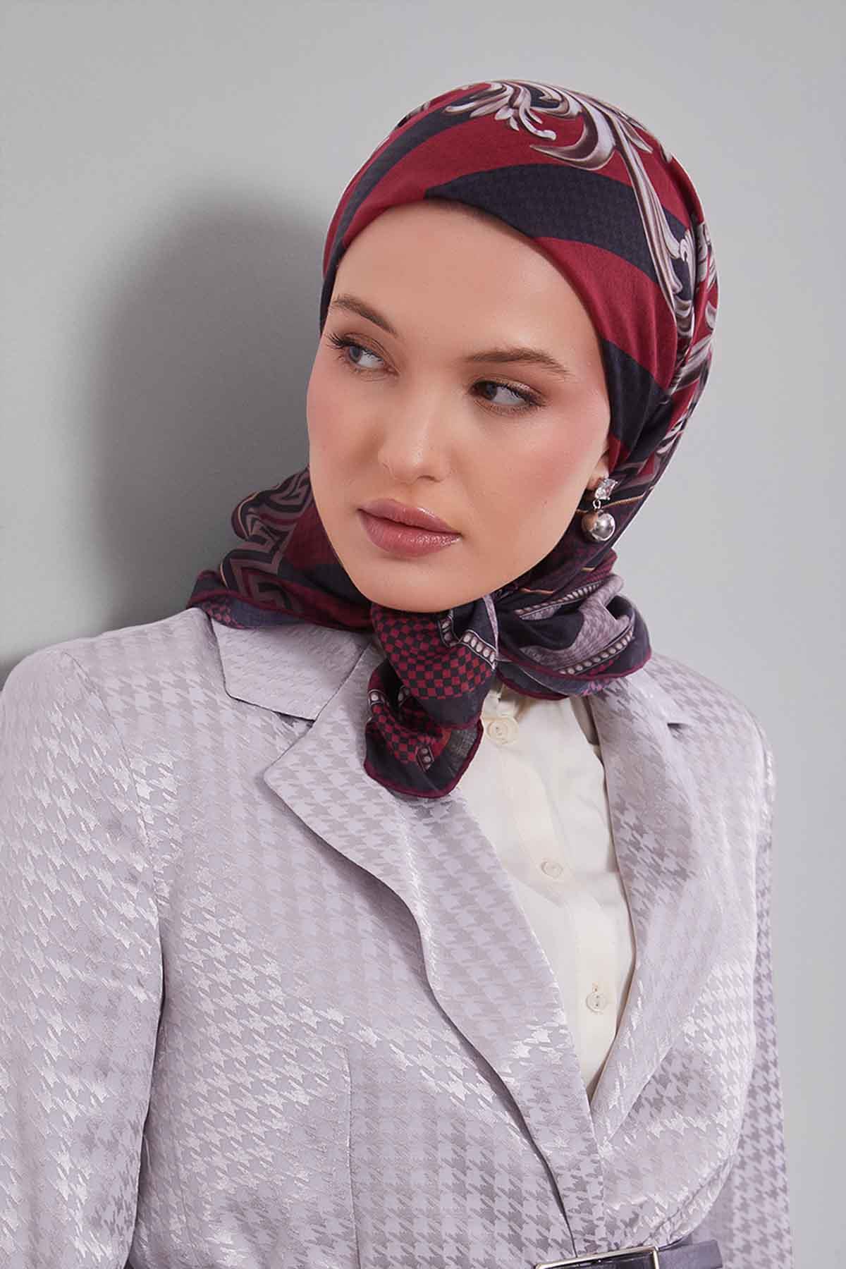 Fivescarf Kırmızı Boncuk Desen Silk Coton Eşarp