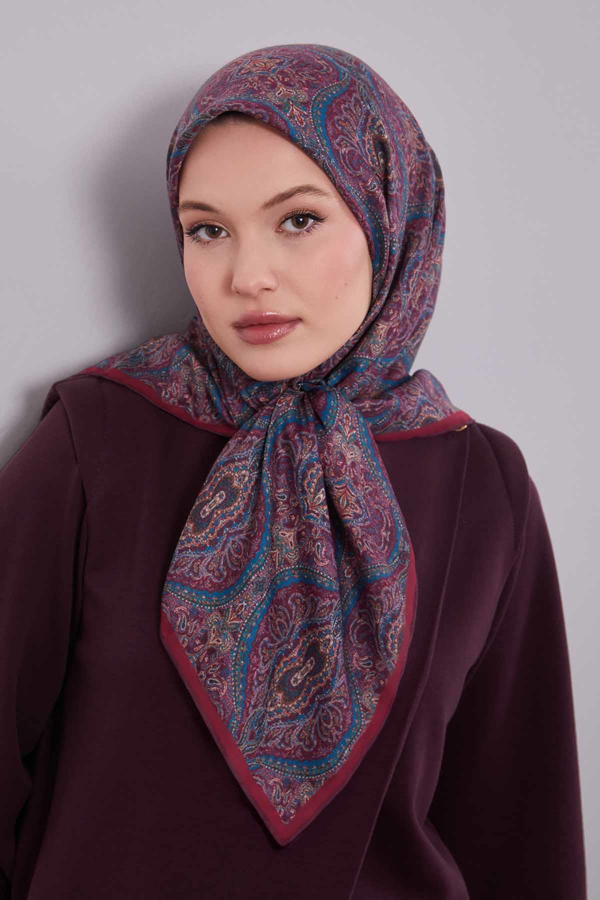 Fivescarf Kırmızı Çini Desen Silk Coton Eşarp