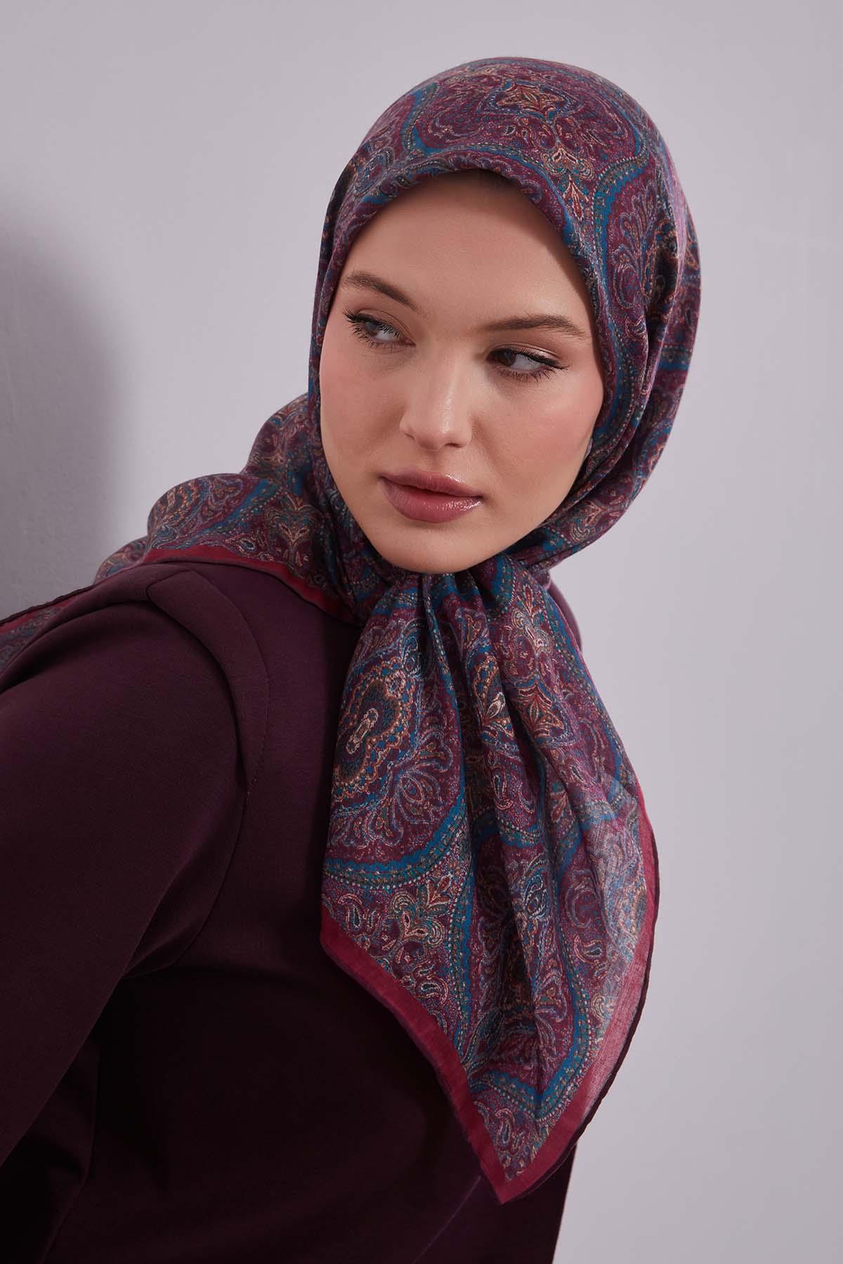 Fivescarf Kırmızı Çini Desen Silk Coton Eşarp