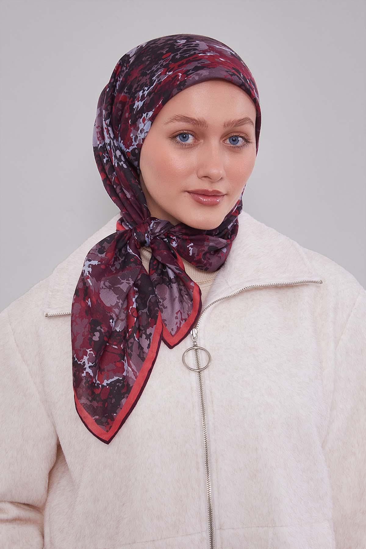 Fivescarf Kırmızı Damla Desen Silk Coton Eşarp