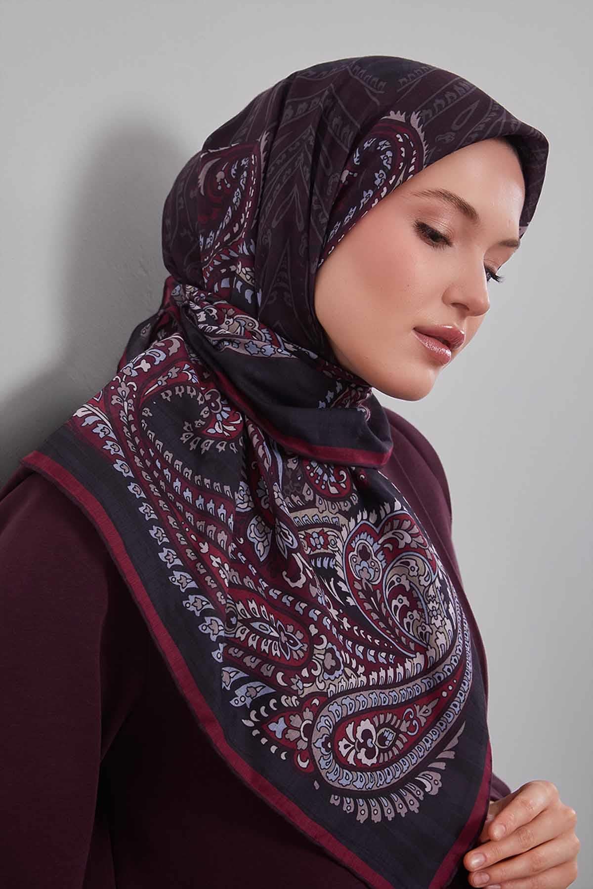 Fivescarf Kırmızı Ebruli Desen Silk Coton Eşarp