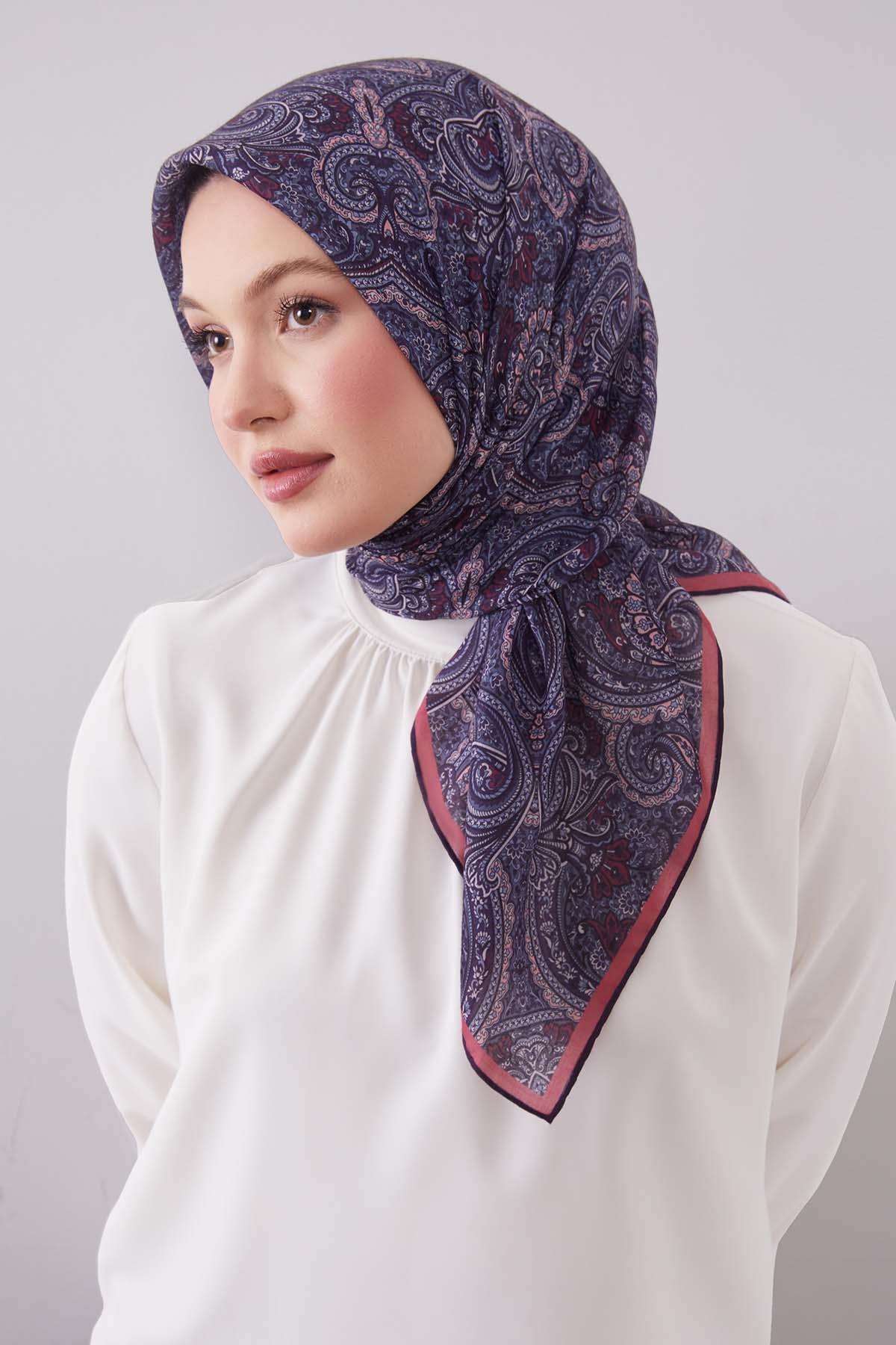 Fivescarf Kırmızı Etnik Desen Silk Cotton Eşarp