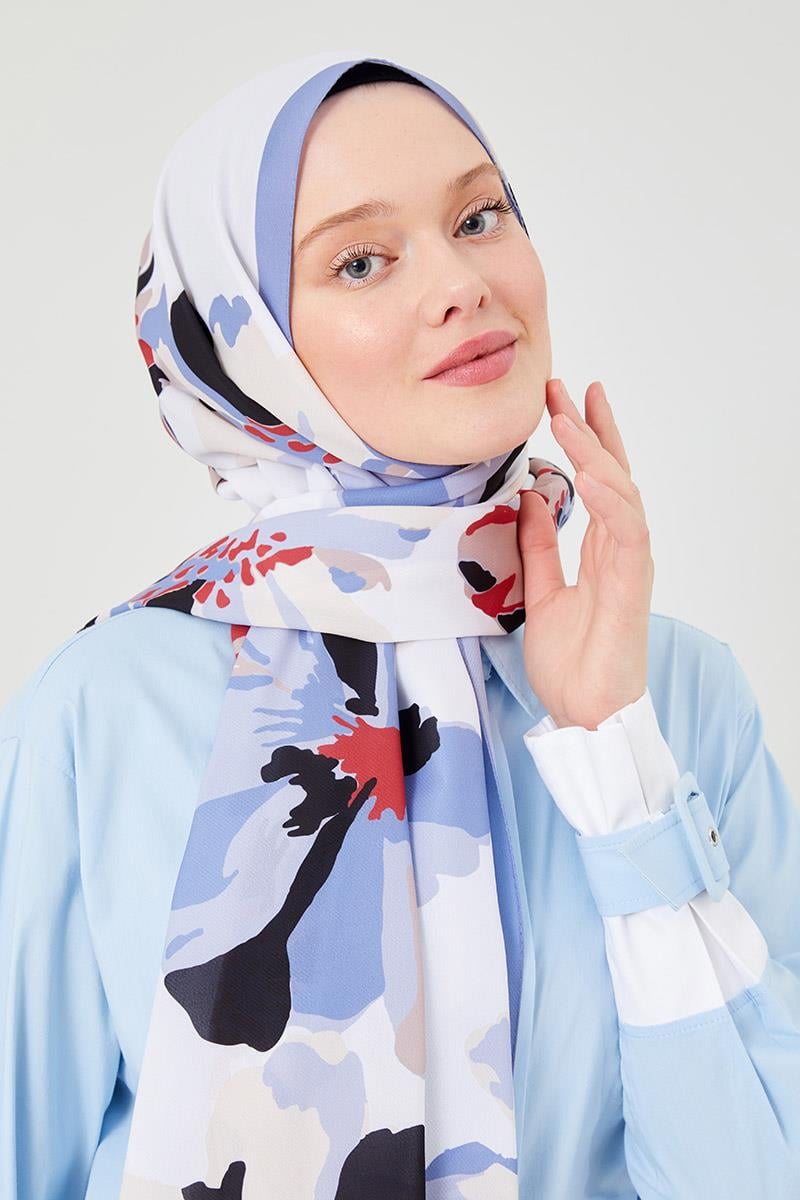 Fivescarf Kot Mavi Açelya Desen Violet Medine İpeği Şal