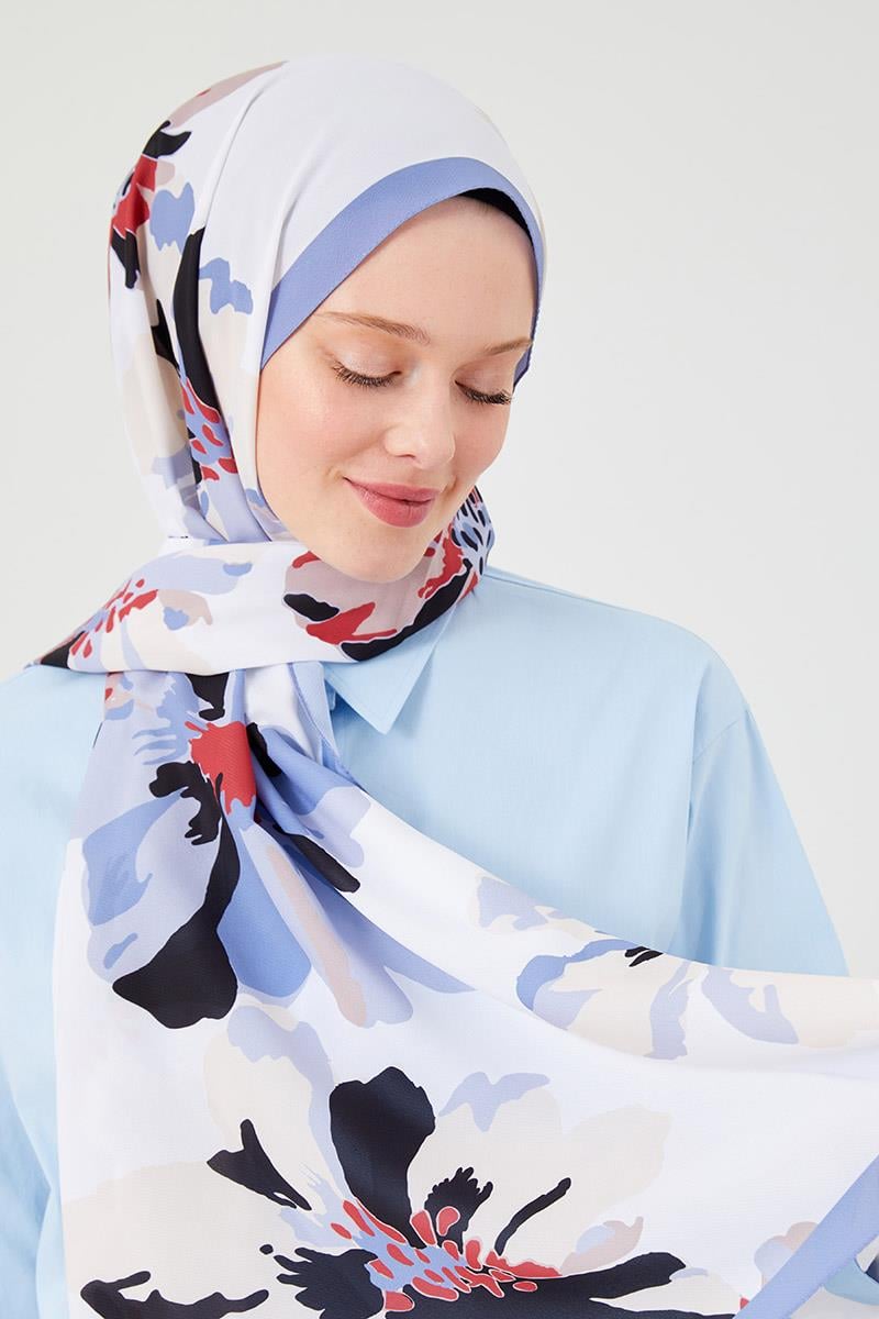Fivescarf Kot Mavi Açelya Desen Violet Medine İpeği Şal