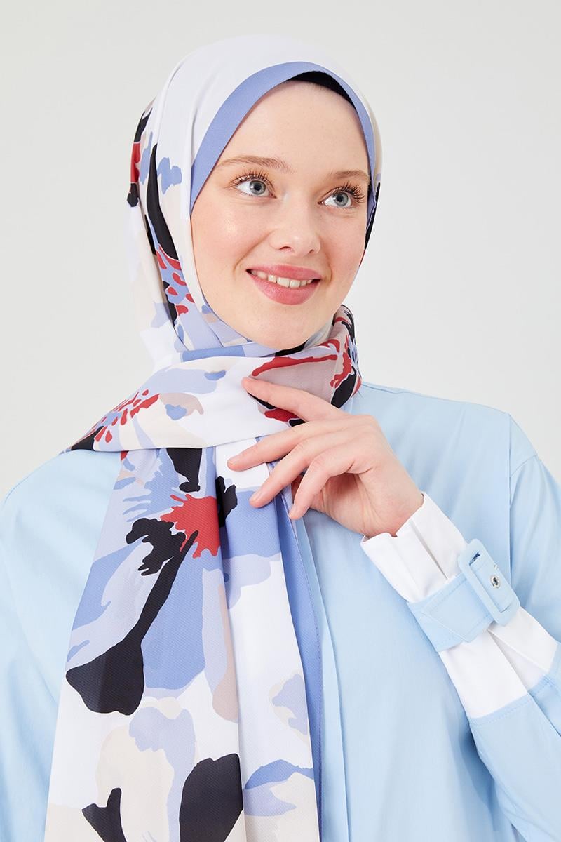 Fivescarf Kot Mavi Açelya Desen Violet Medine İpeği Şal