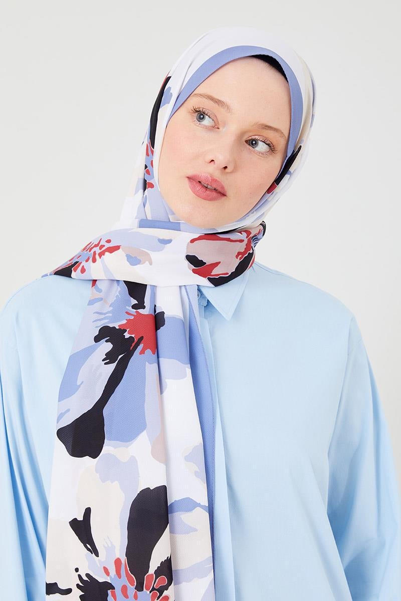 Fivescarf Kot Mavi Açelya Desen Violet Medine İpeği Şal
