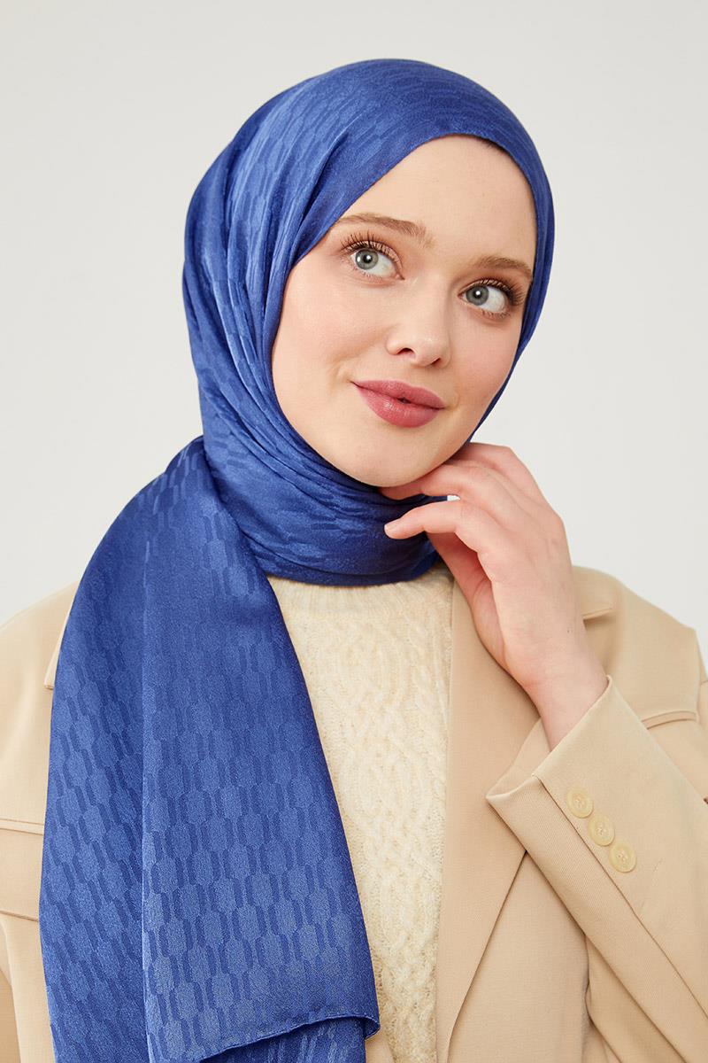 Fivescarf Kot Mavi Burgu Desen Jakarlı Elegance Şal