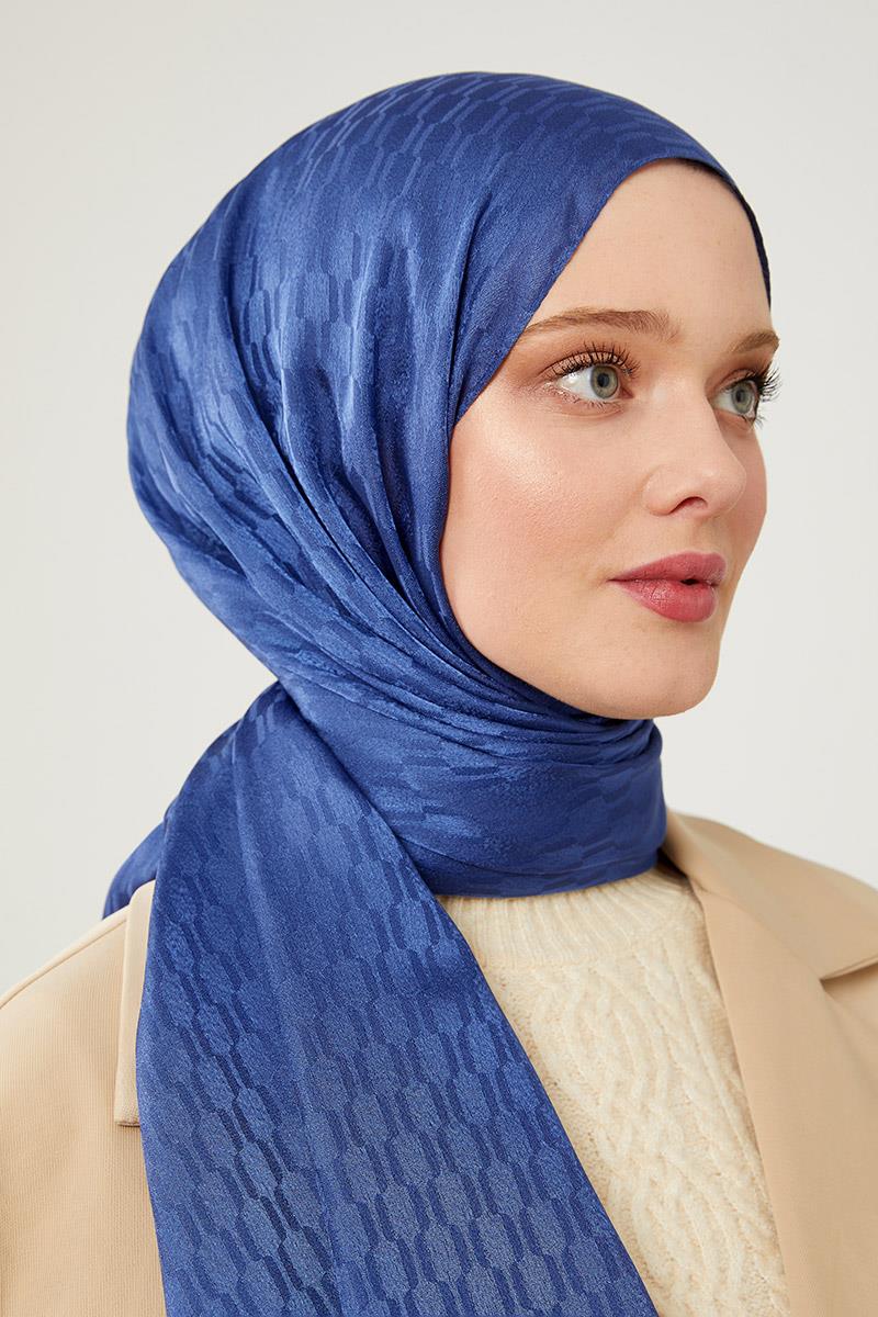 Fivescarf Kot Mavi Burgu Desen Jakarlı Elegance Şal