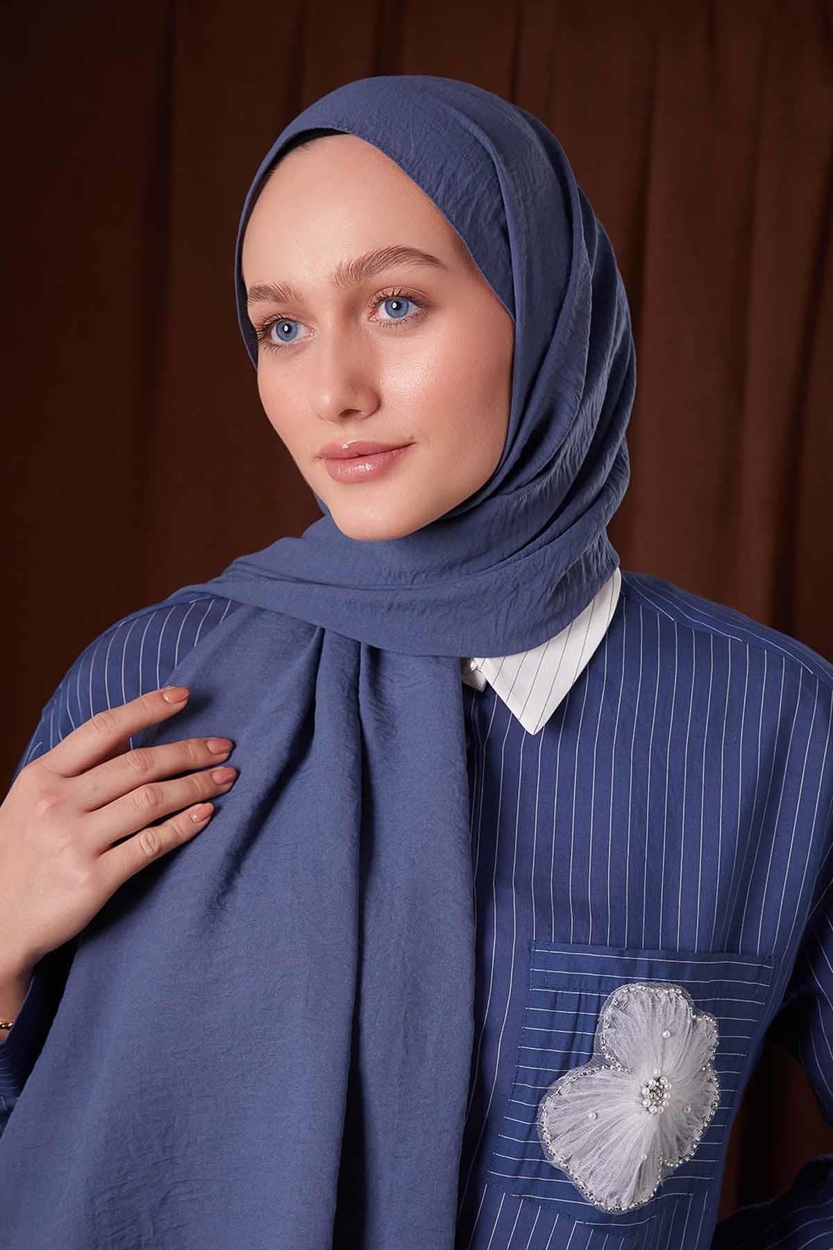 Fivescarf Kot Mavi Düz Luna Cotton Şal