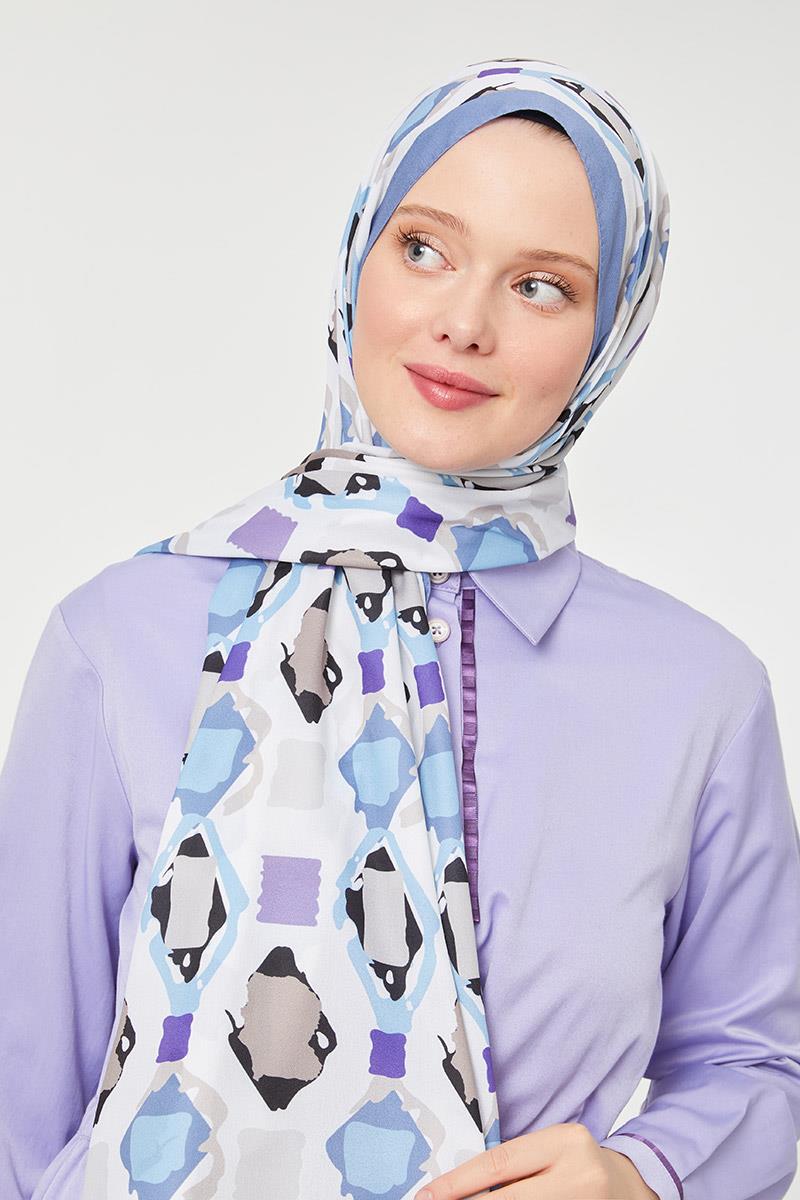 Fivescarf Kot Mavi Üçgen Desen Mono Krep Şal