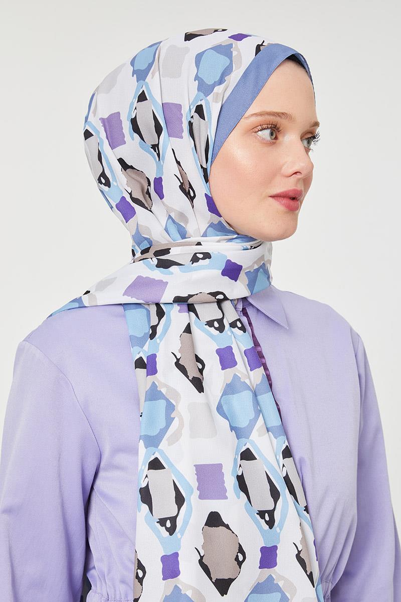 Fivescarf Kot Mavi Üçgen Desen Mono Krep Şal