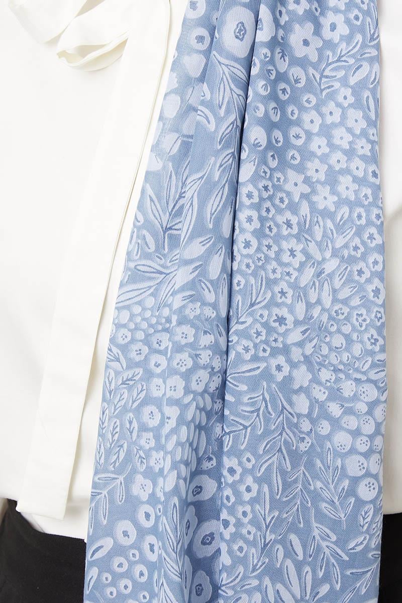 Fivescarf Kot Mavisi Desenli Cotton Şal