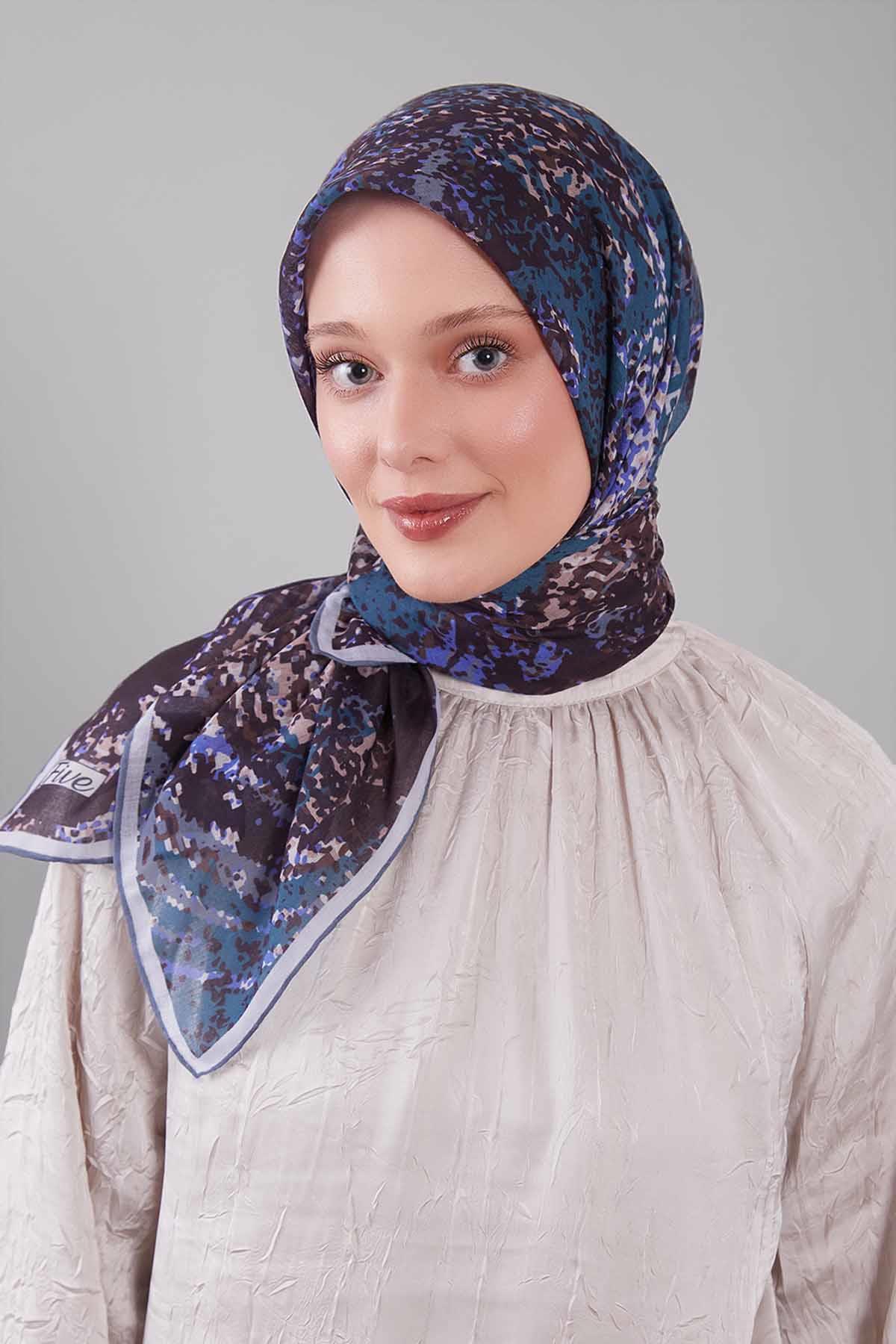 Fivescarf Koyu Gri Mozaik Desen Silk Coton Eşarp