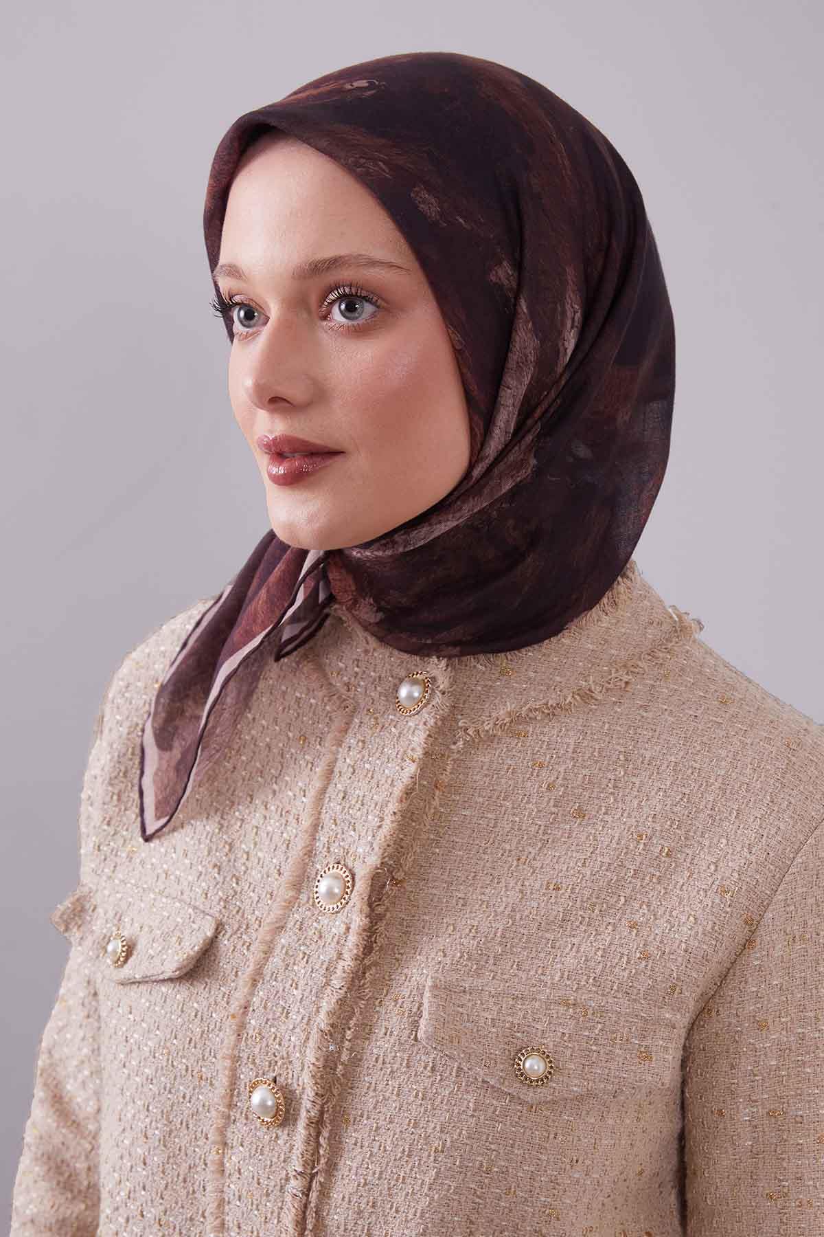 Fivescarf KOYU KAHVE Dalga Desen Silk Coton Eşarp