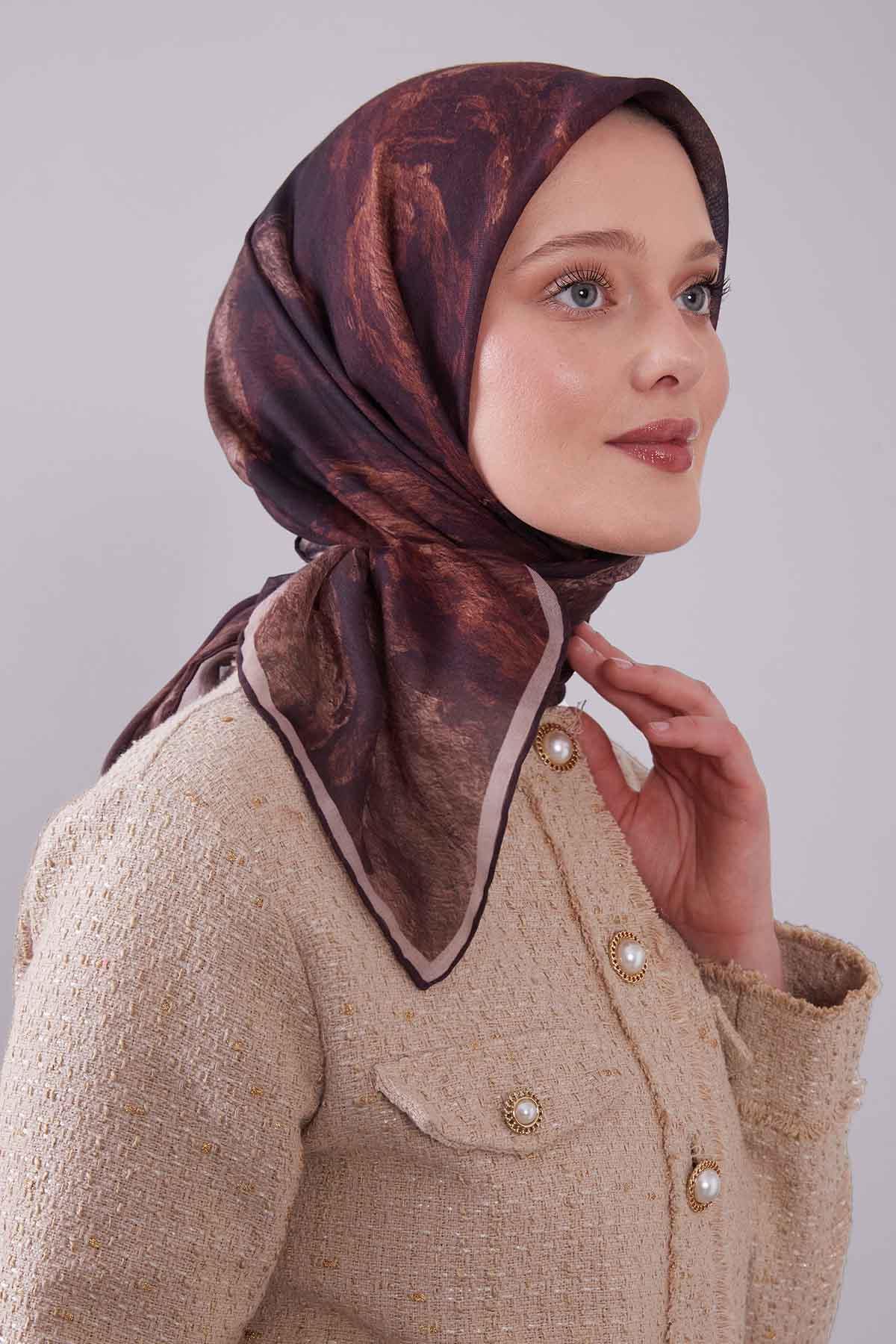 Fivescarf KOYU KAHVE Dalga Desen Silk Coton Eşarp