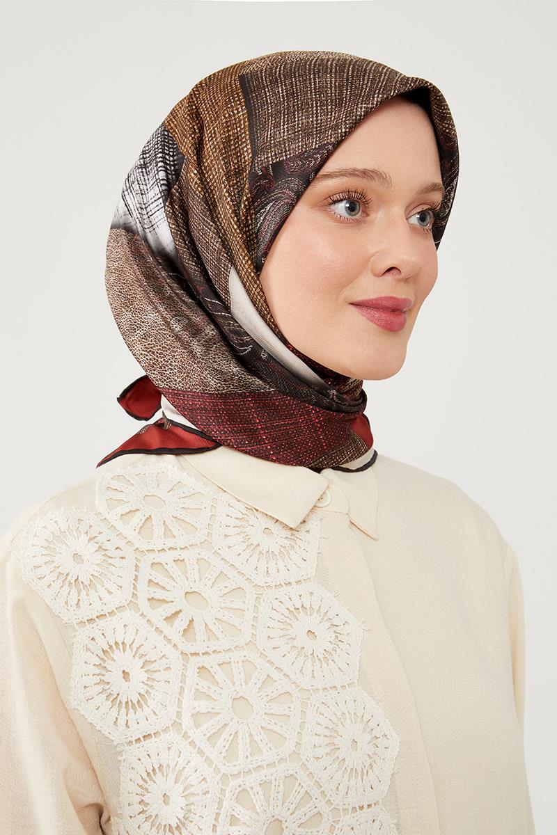 Fivescarf Koyu Kırmızı Twil Digital Eşarp