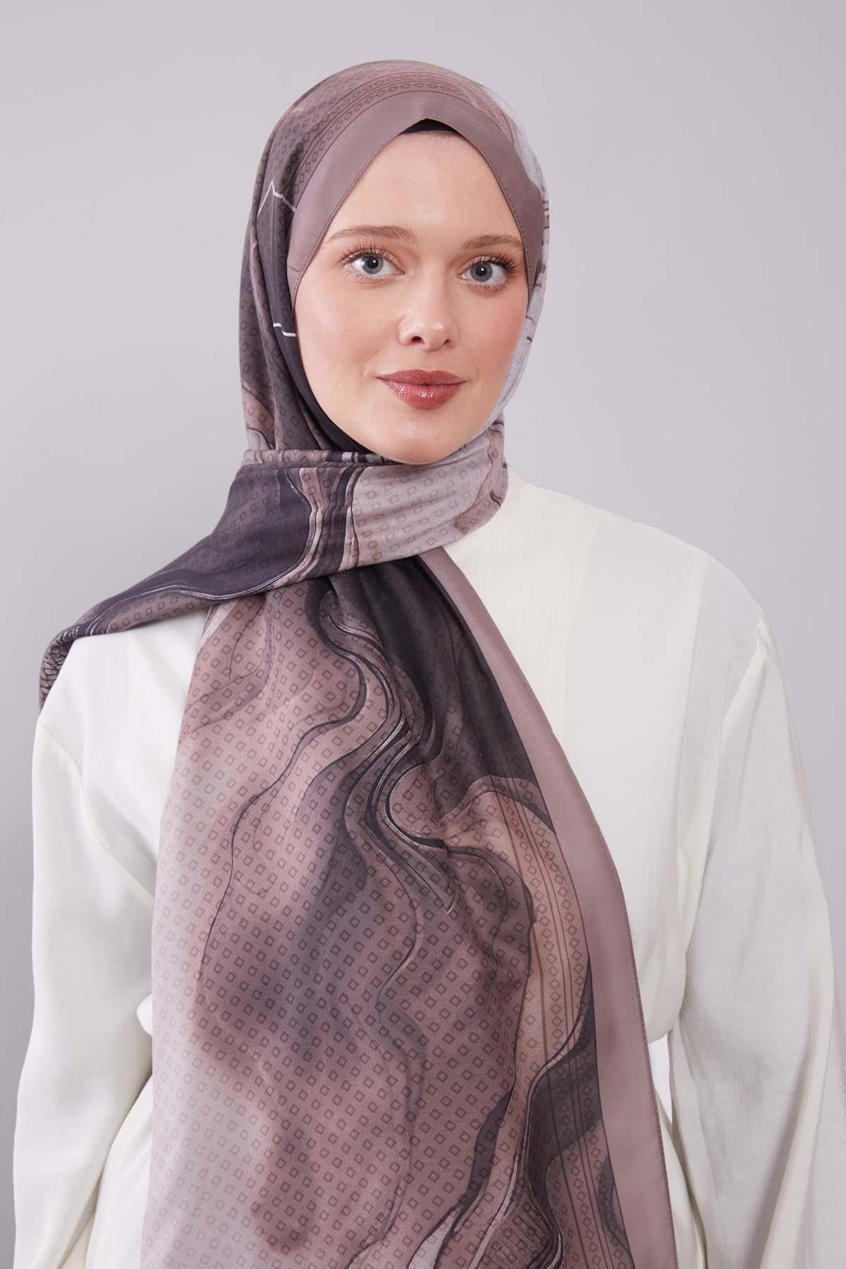 Fivescarf Koyu Mor Dalgalı Desenli Colver Şal