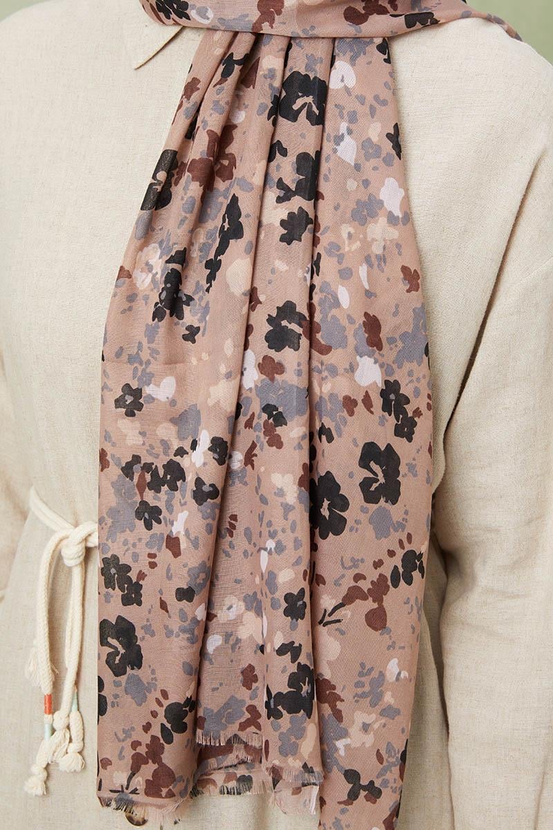 Fivescarf Koyu Vizon Desenli Cotton Şal