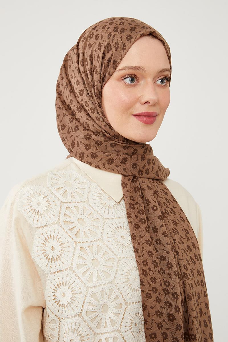 Fivescarf Koyu Vizon Relax Floral Şal