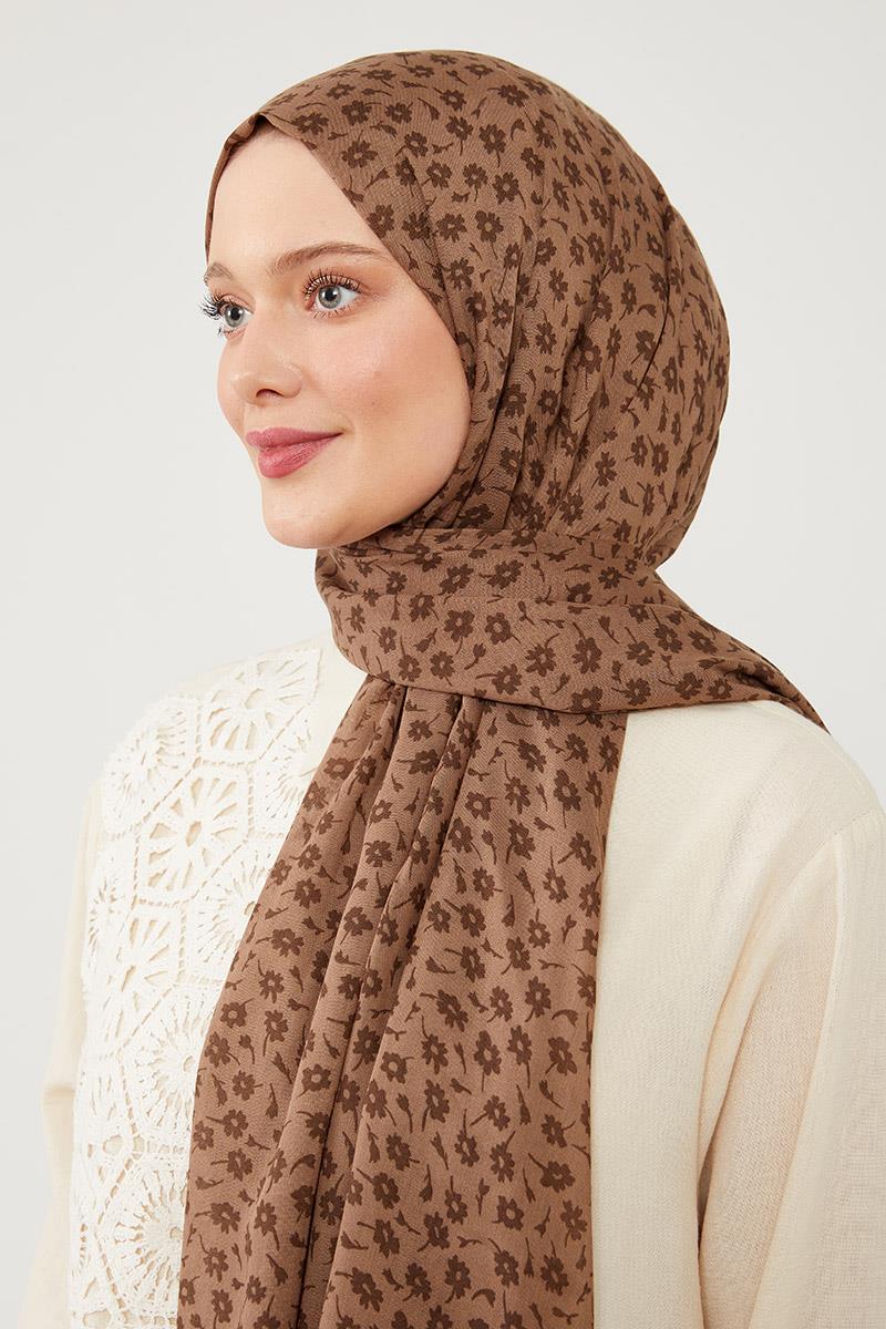 Fivescarf Koyu Vizon Relax Floral Şal