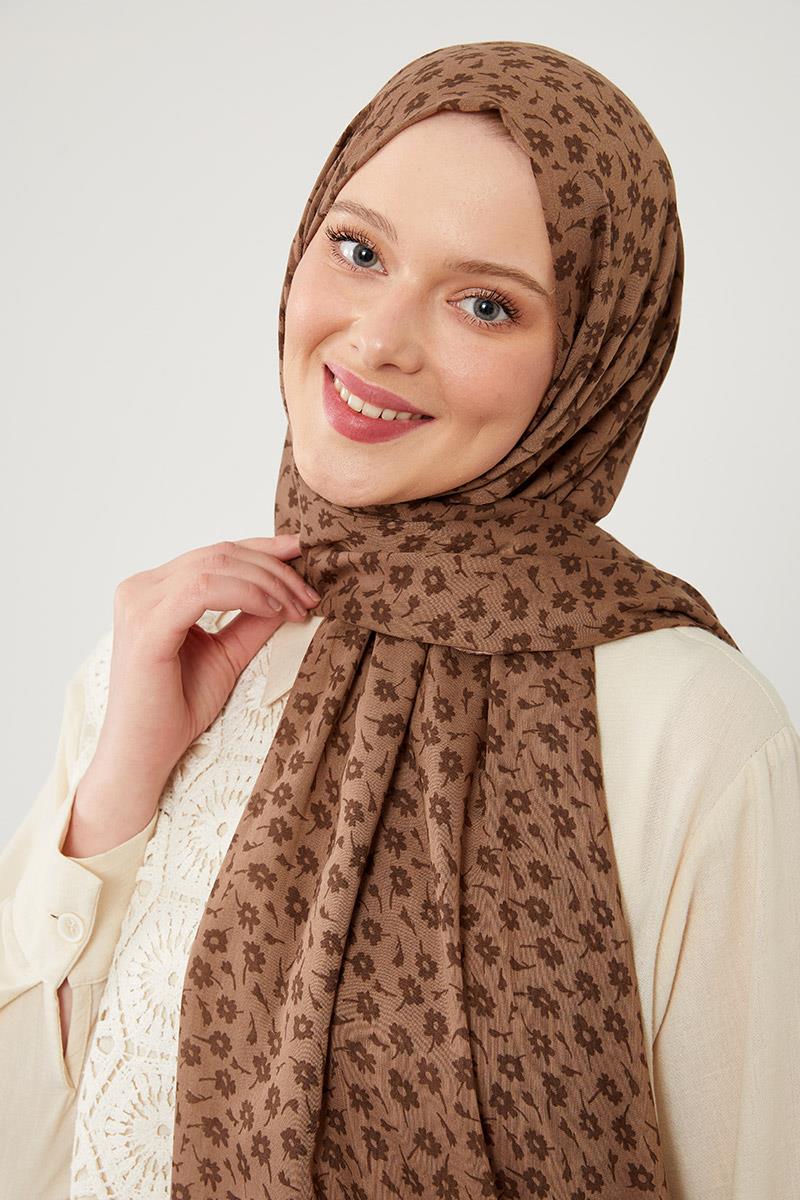 Fivescarf Koyu Vizon Relax Floral Şal
