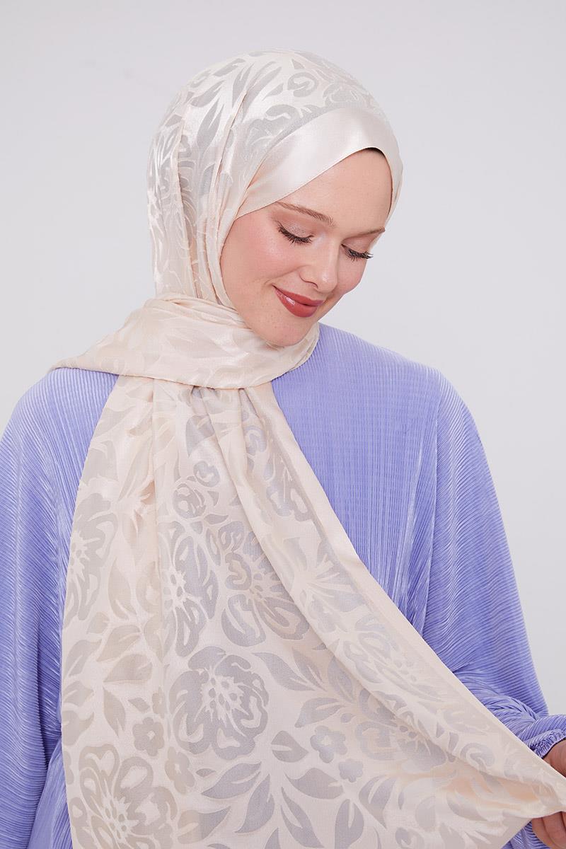 Fivescarf Krem Çiçek Desen Deluxe Devore Şal