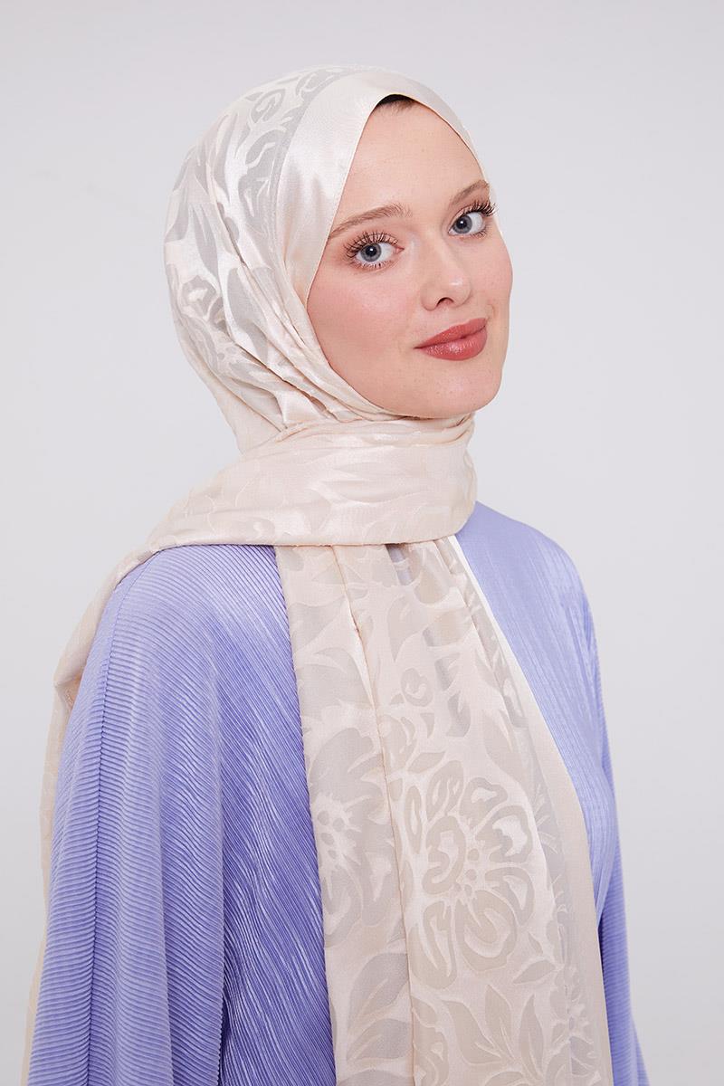Fivescarf Krem Çiçek Desen Deluxe Devore Şal