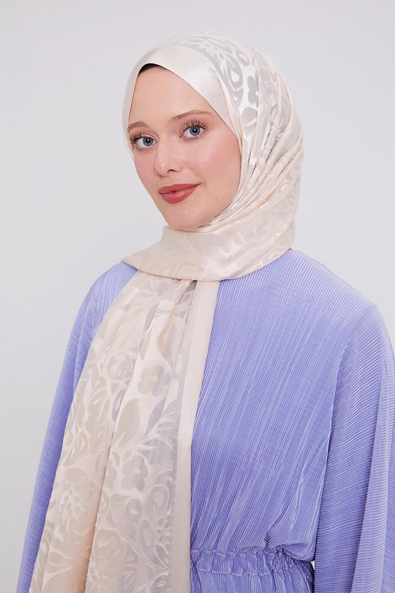 Fivescarf Krem Çiçek Desen Deluxe Devore Şal