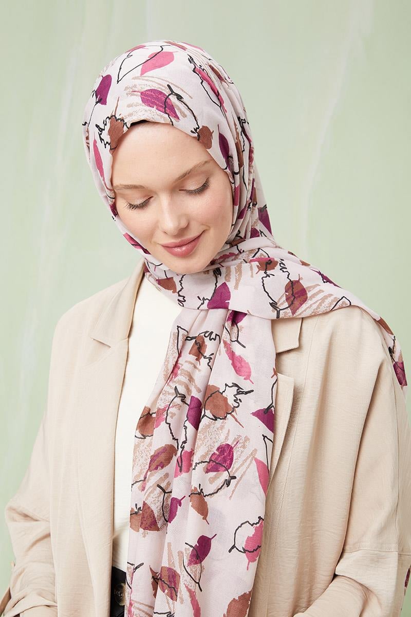 Fivescarf Krem Desenli Cotton Şal