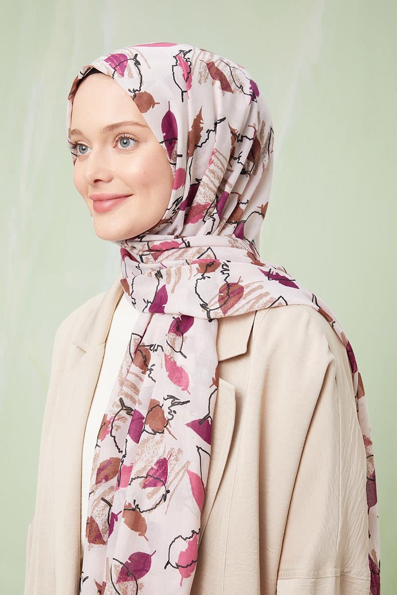 Fivescarf Krem Desenli Cotton Şal